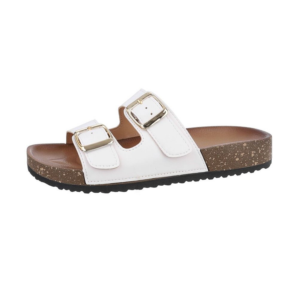 Ital-Design Damen Mules Freizeit Pantolette Flach Pantoletten in Weiß