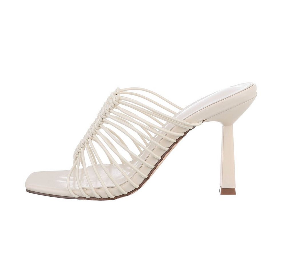 Ital-Design Damen Mules Freizeit Pantolette Pfennig-/Stilettoabsatz Sandalen & Sandaletten in Creme