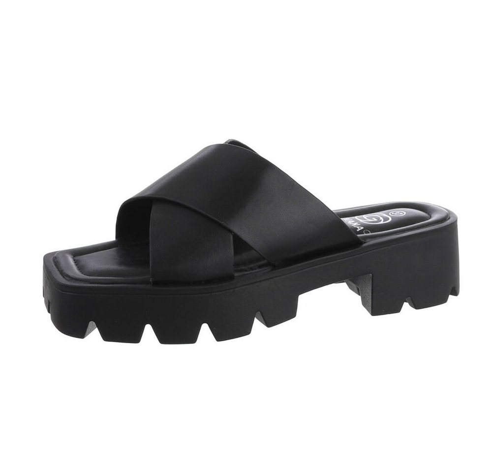 Ital-Design Damen Mules Freizeit Plateausandaletten (80111747) Blockabsatz Sandalen & Sandaletten in Schwarz