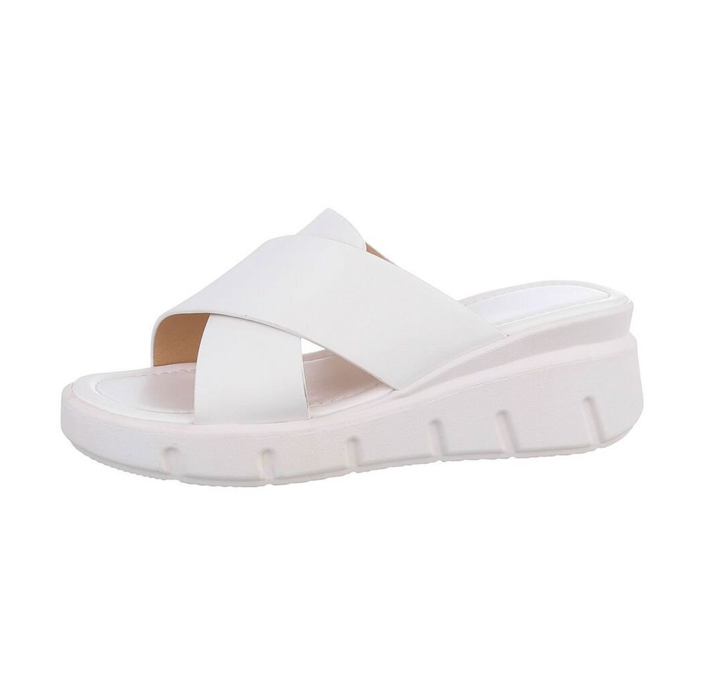 Ital-Design Damen Mules Freizeit Plateausandaletten (85698038) Keilabsatz/Wedge Keilsandaletten in Weiß