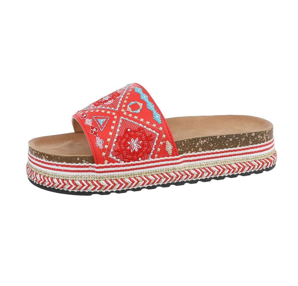 Ital-Design Damen Mules Freizeit Plateausandaletten (85698078) Flach Pantoletten in Rot