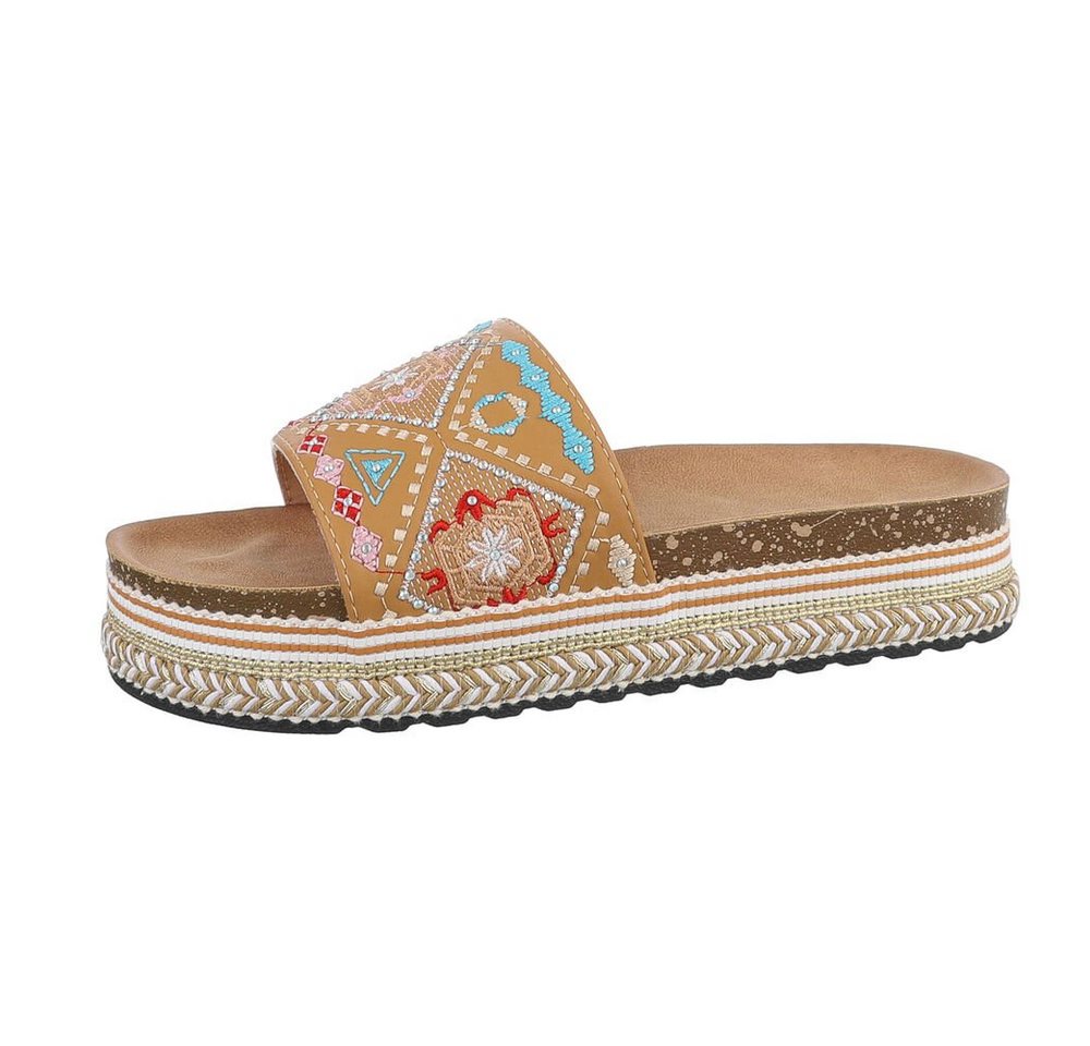 Ital-Design Damen Mules Freizeit Plateausandaletten (85698087) Flach Pantoletten in Hellbraun