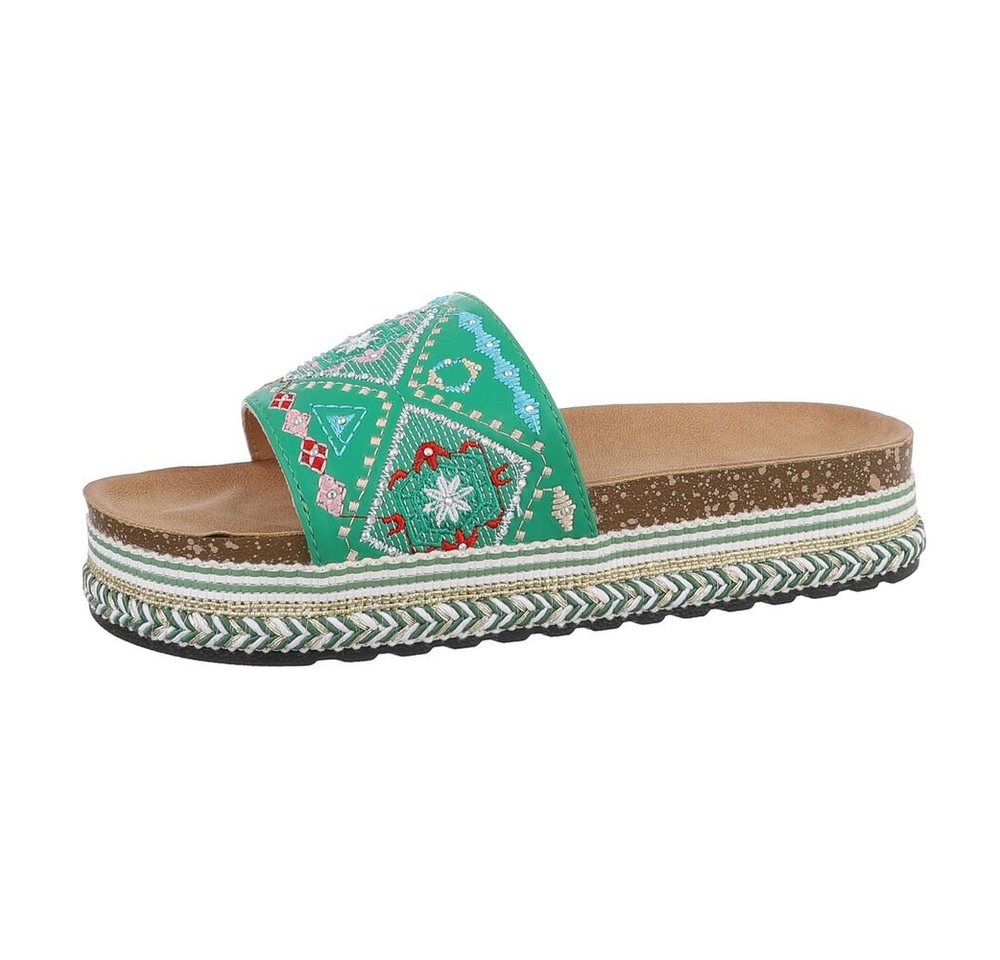 Ital-Design Damen Mules Freizeit Plateausandaletten (85698093) Flach Pantoletten in Grün