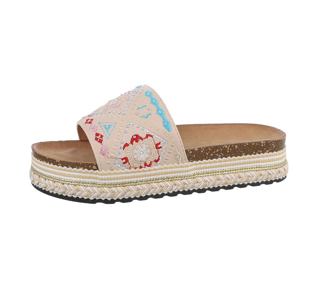 Ital-Design Damen Mules Freizeit Plateausandaletten (85698114) Flach Pantoletten in Beige