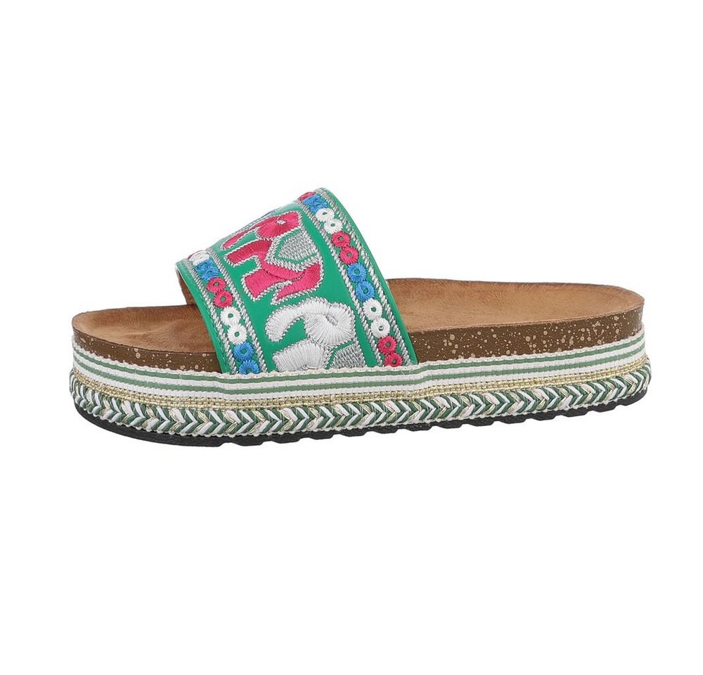 Ital-Design Damen Mules Freizeit Plateausandaletten (85698169) Flach Pantoletten in Grün