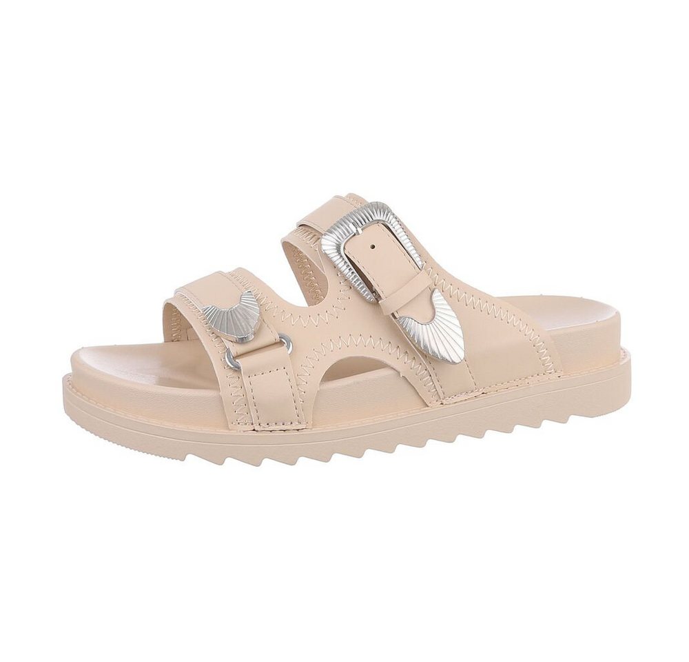 Ital-Design Damen Mules Freizeit Plateausandaletten (85698194) Flach Pantoletten in Beige
