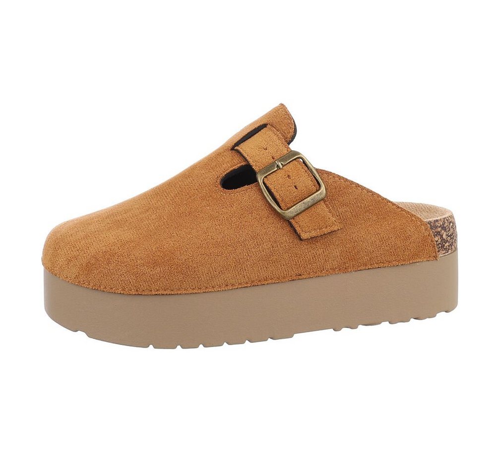 Ital-Design Damen Mules Freizeit Plateausandaletten (85698208) Flach Pantoletten in Camel