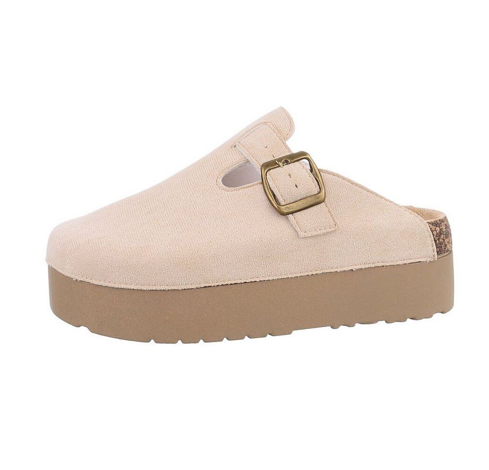 Ital-Design Damen Mules Freizeit Plateausandaletten (85698217) Flach Pantoletten in Beige