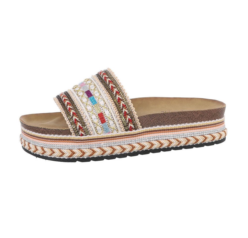 Ital-Design Damen Mules Freizeit Plateausandaletten (85960244) Flach Pantoletten in Beige