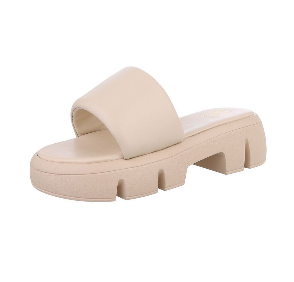 Ital-Design Damen Mules Freizeit Plateausandaletten (86526848) Blockabsatz Sandalen & Sandaletten in Beige