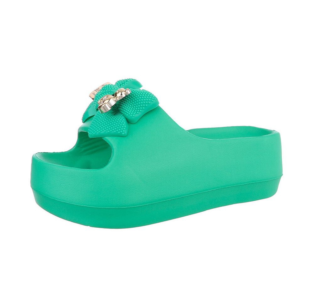 Ital-Design Damen Mules Freizeit Plateausandaletten (86527102) Flach Pantoletten in Grün