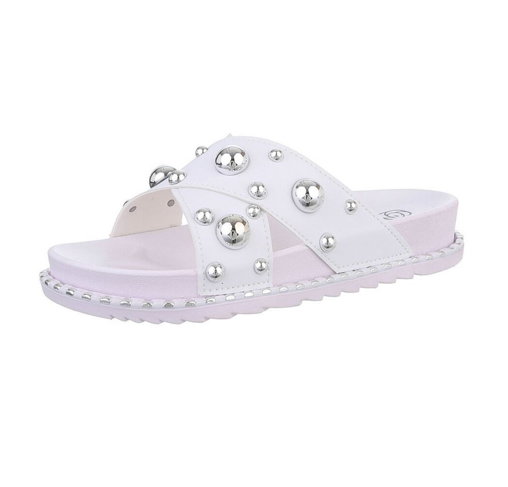 Ital-Design Damen Mules Freizeit Plateausandaletten (86527119) Keilabsatz/Wedge Keilsandaletten in Weiß
