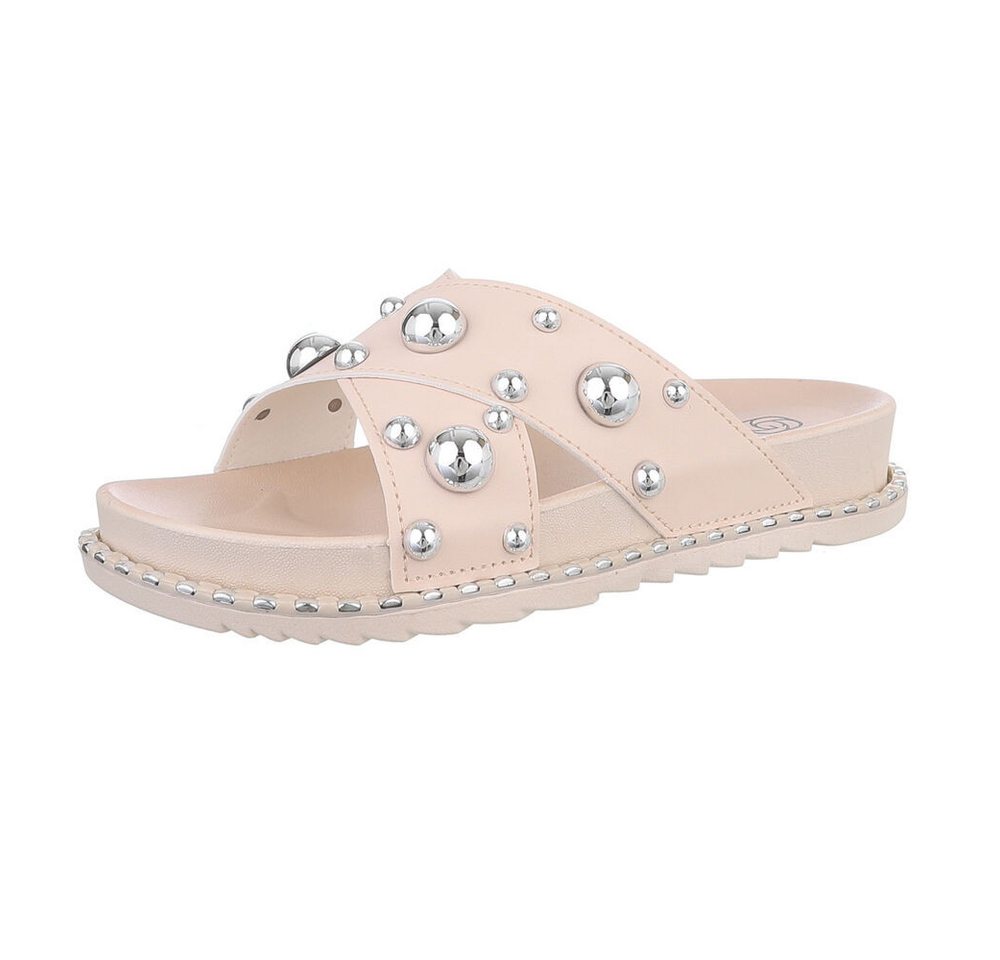 Ital-Design Damen Mules Freizeit Plateausandaletten (86527136) Keilabsatz/Wedge Keilsandaletten in Beige