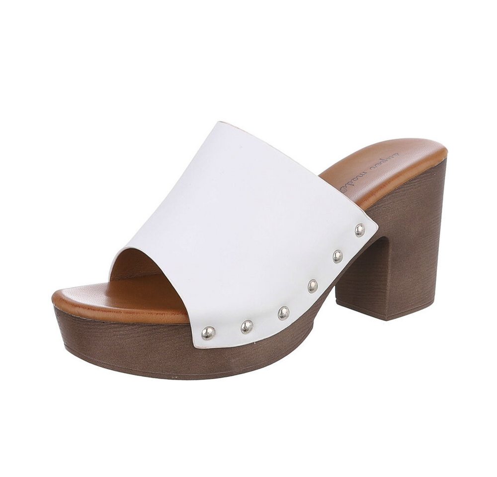 Ital-Design Damen Mules Freizeit Plateausandaletten (86706728) Blockabsatz Sandalen & Sandaletten in Weiß