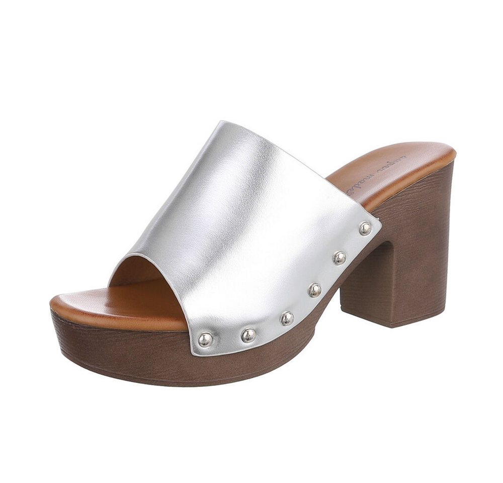 Ital-Design Damen Mules Freizeit Plateausandaletten (86706732) Blockabsatz Sandalen & Sandaletten in Silber