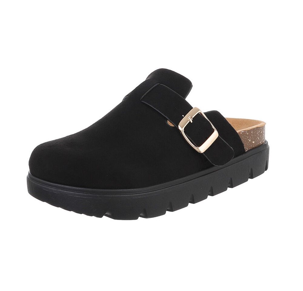 Ital-Design Damen Mules Freizeit Plateausandaletten (87118097) Flach Pantoletten in Schwarz