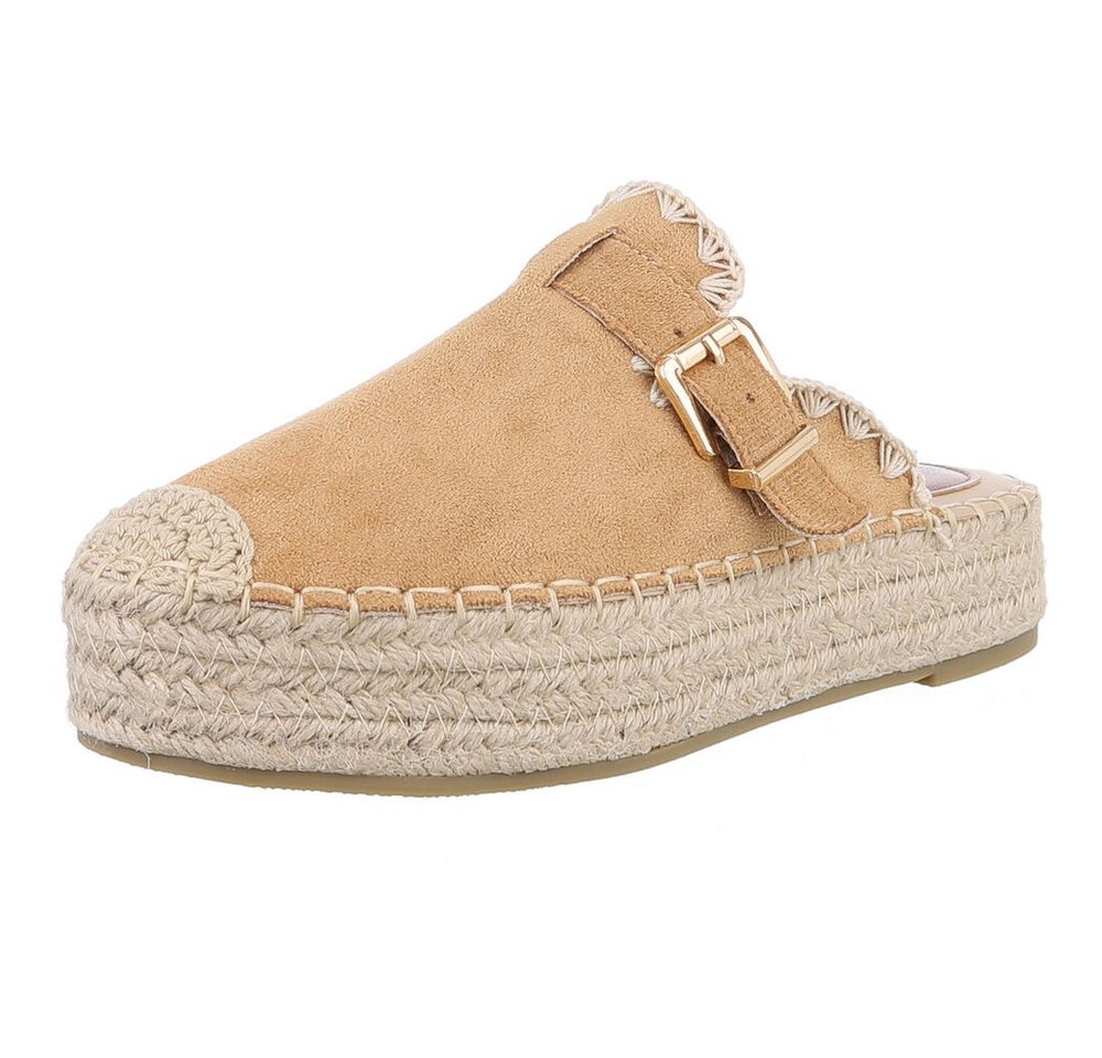 Ital-Design Damen Mules Freizeit Plateausandaletten (88930249) Flach Pantoletten in Camel