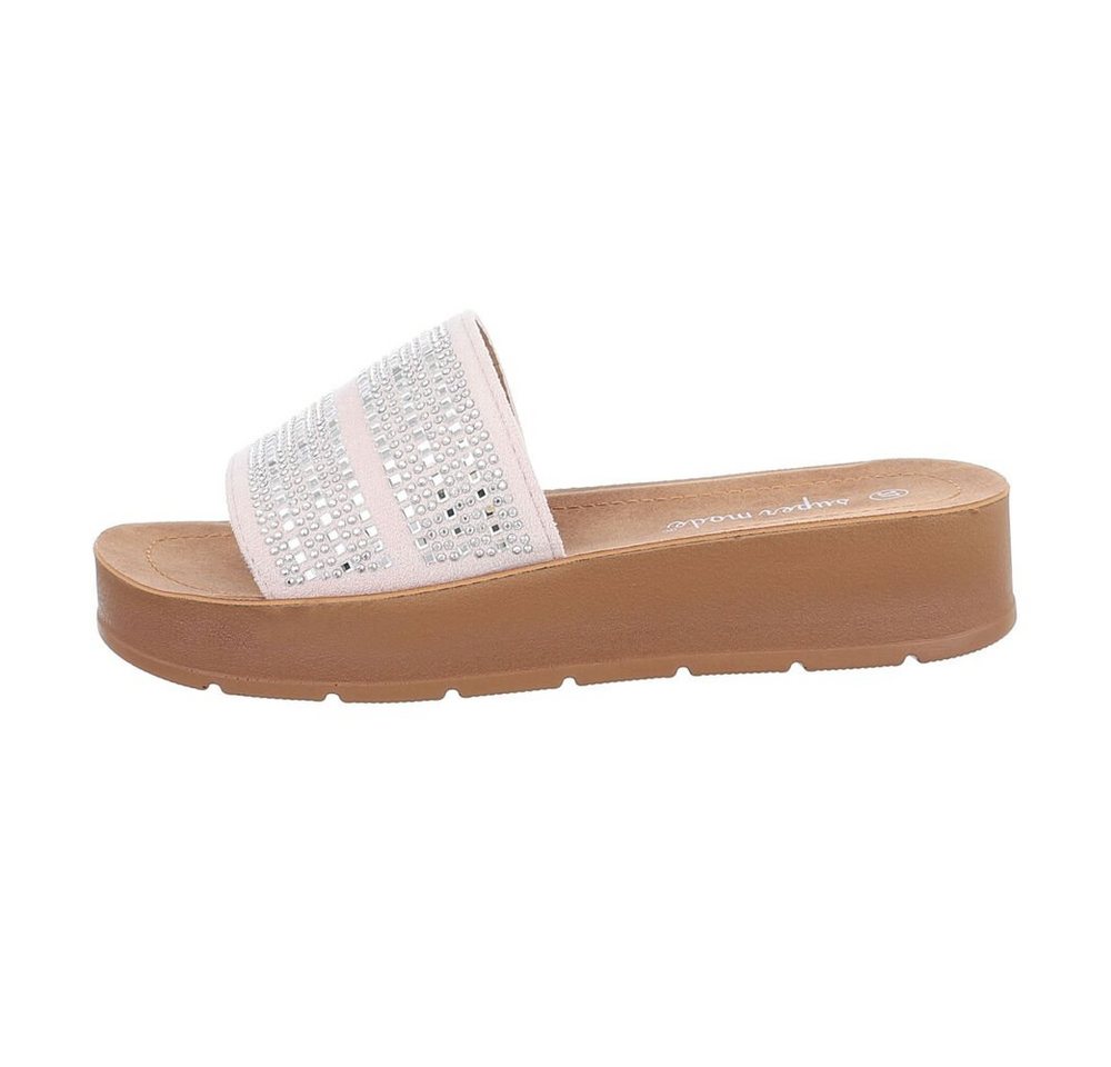Ital-Design Damen Mules Freizeit Plateausandaletten Flach Pantoletten in Beige