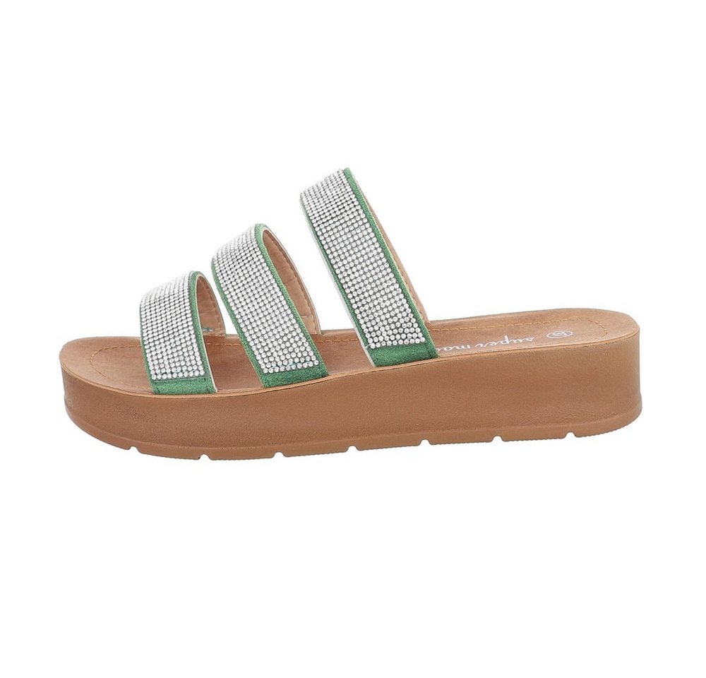 Ital-Design Damen Mules Freizeit Plateausandaletten Flach Pantoletten in Grün
