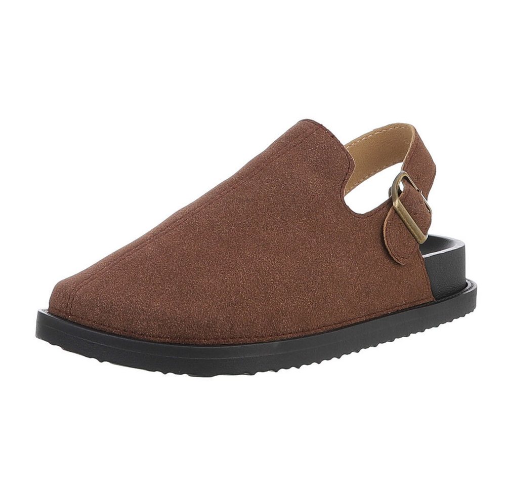 Ital-Design Damen Mules Freizeit Riemchensandalette (88828380) Flach Riemchensandalen in Braun