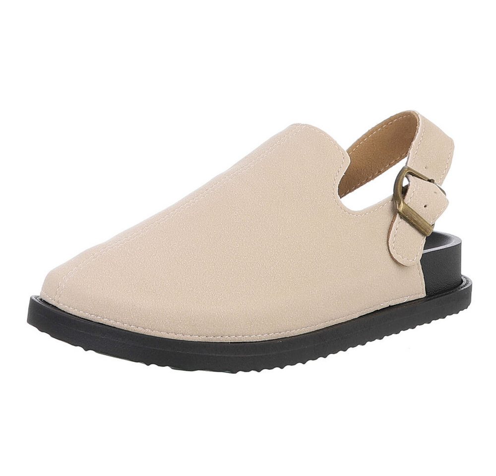 Ital-Design Damen Mules Freizeit Riemchensandalette (88828392) Flach Riemchensandalen in Beige