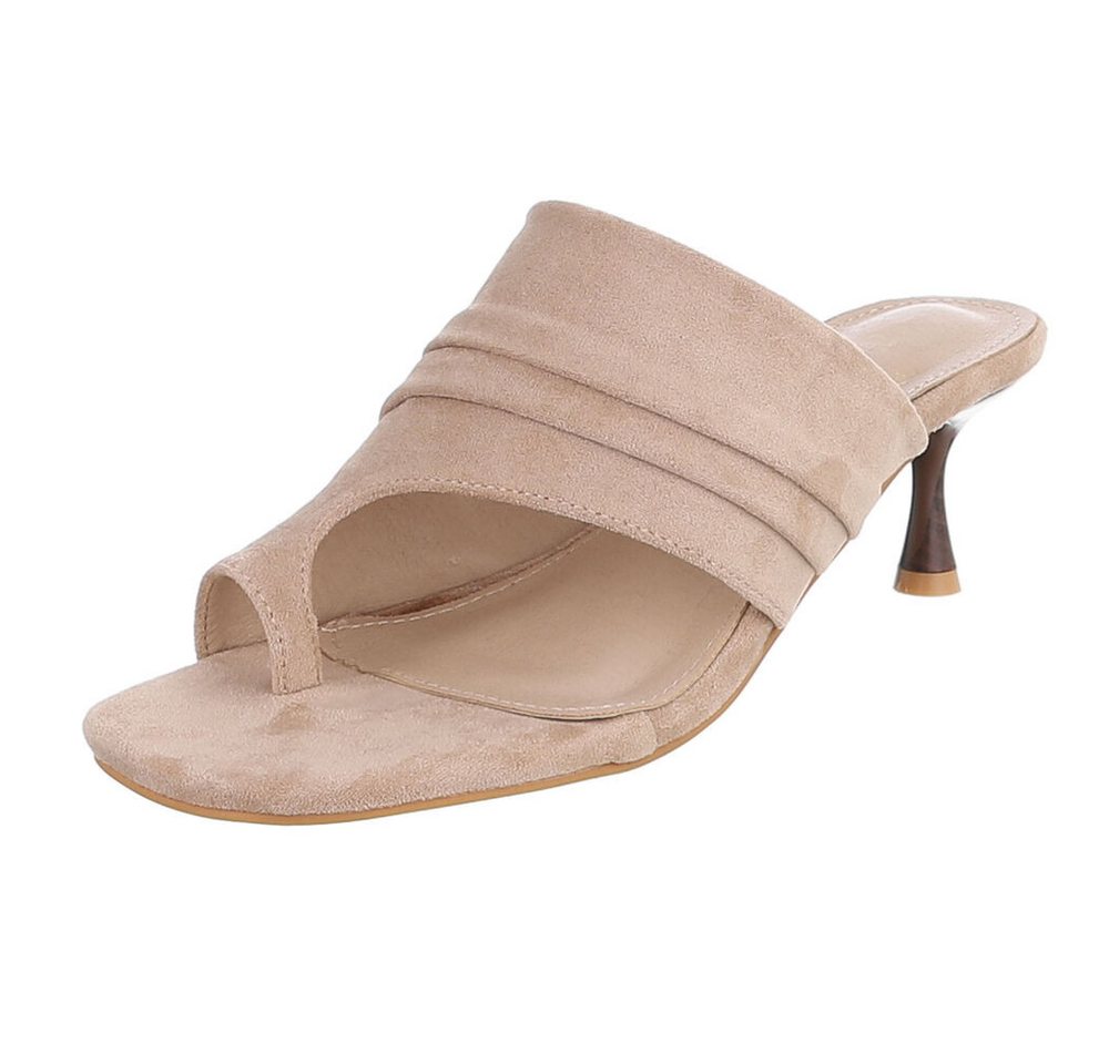 Ital-Design Damen Mules mit Absatz und gerafftem Design Zehentrenner (91849523) Pfennig-/Stilettoabsatz Sandalen & Sandaletten in Hellbraun