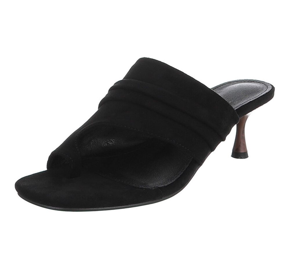 Ital-Design Damen Mules mit Absatz und gerafftem Design Zehentrenner (91849532) Pfennig-/Stilettoabsatz Sandalen & Sandaletten in Schwarz