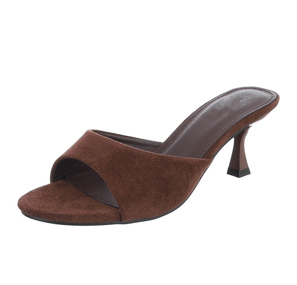 Ital-Design Damen Mules mit Blockabsatz und offener Spitze Pantolette (91742549) Pfennig-/Stilettoabsatz Sandalen & Sandaletten in Braun