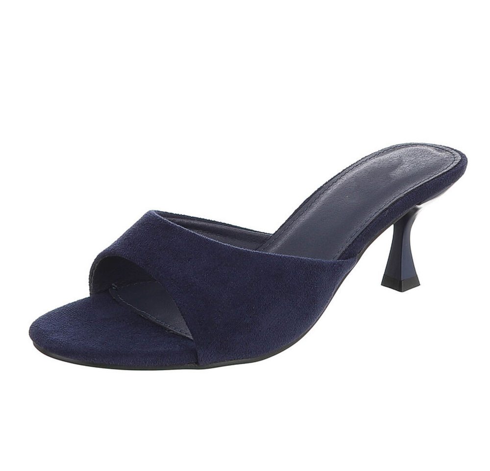Ital-Design Damen Mules mit Blockabsatz und offener Spitze Pantolette (91742563) Pfennig-/Stilettoabsatz Sandalen & Sandaletten in Dunkelblau