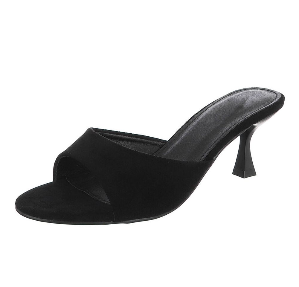 Ital-Design Damen Mules mit Blockabsatz und offener Spitze Pantolette (91742568) Pfennig-/Stilettoabsatz Sandalen & Sandaletten in Schwarz