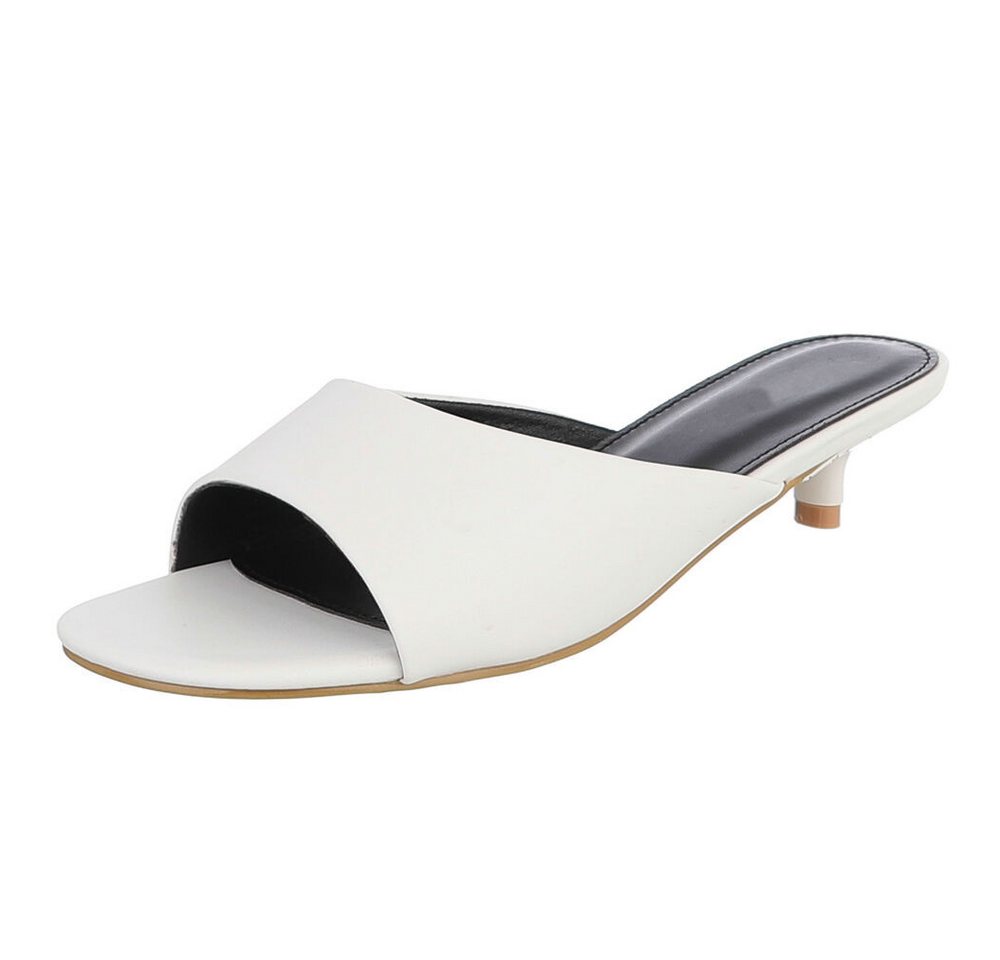 Ital-Design Damen Mules mit Blockabsatz und offener Spitze Pantolette (91849315) Pfennig-/Stilettoabsatz Pantoletten in Weiß