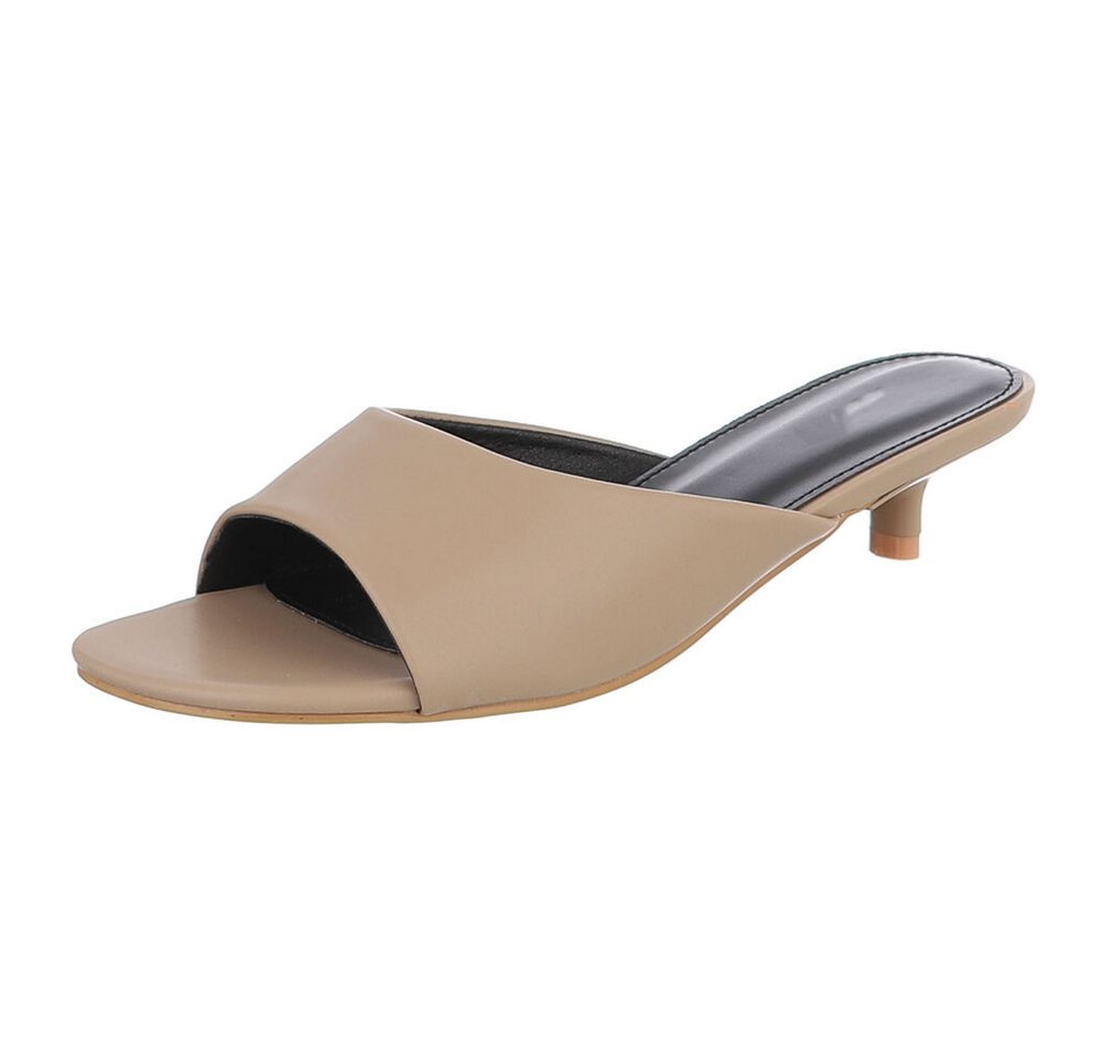Ital-Design Damen Mules mit Blockabsatz und offener Spitze Pantolette (91849325) Pfennig-/Stilettoabsatz Pantoletten in Hellbraun