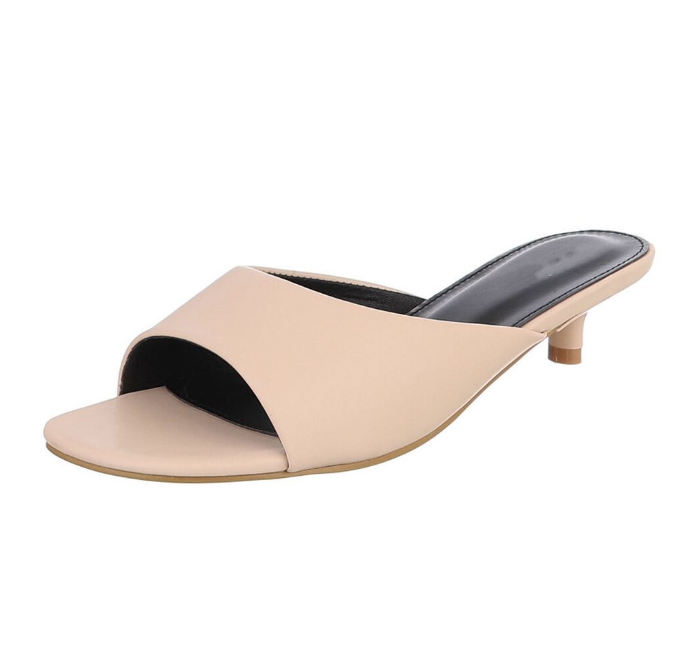 Ital-Design Damen Mules mit Blockabsatz und offener Spitze Pantolette (91849351) Pfennig-/Stilettoabsatz Pantoletten in Apricot
