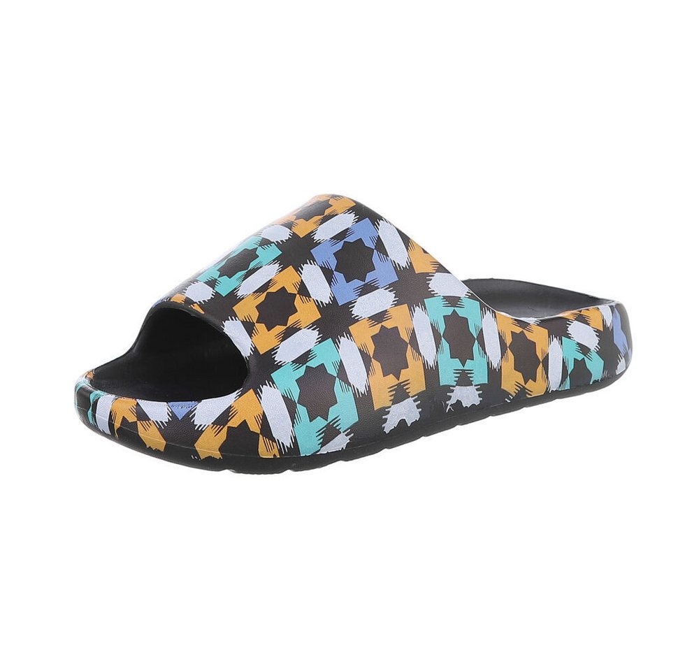 Ital-Design Damen Mules Strand Pantolette (86192702) Flach Pantoletten in Schwarz