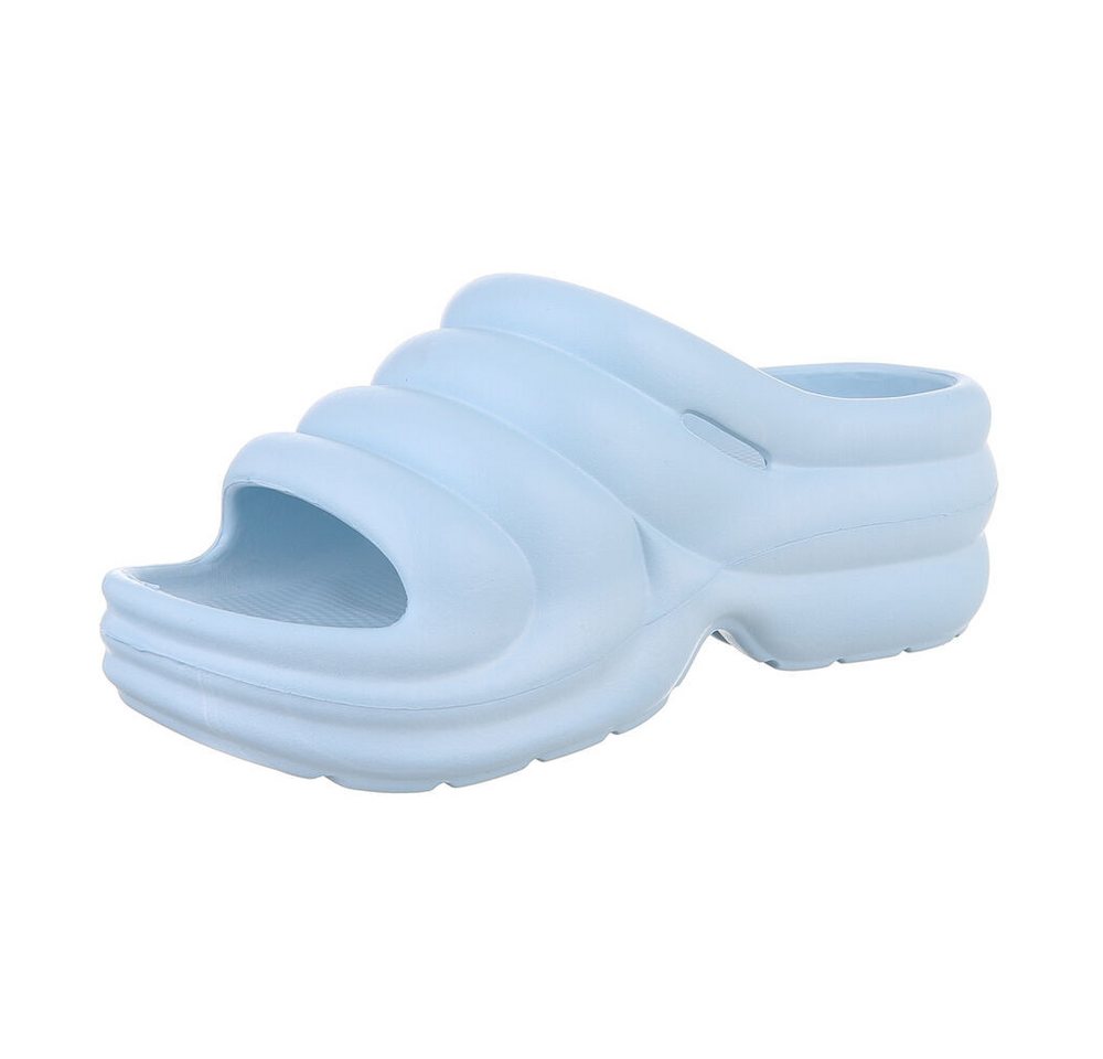 Ital-Design Damen Mules Strand Plateausandaletten (86192873) Keilabsatz/Wedge Keilsandaletten in Hellblau