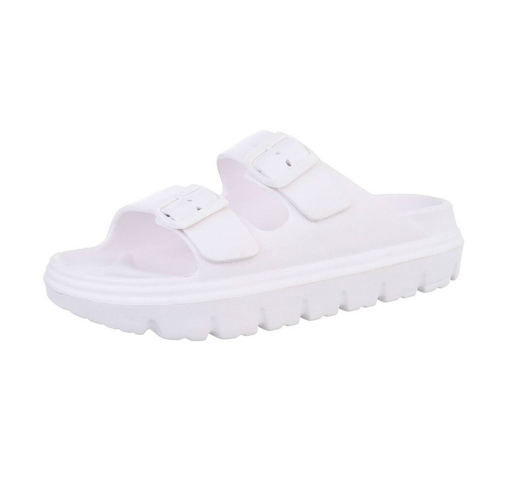 Ital-Design Damen Mules Strand Plateausandaletten (86192888) Flach Pantoletten in Weiß