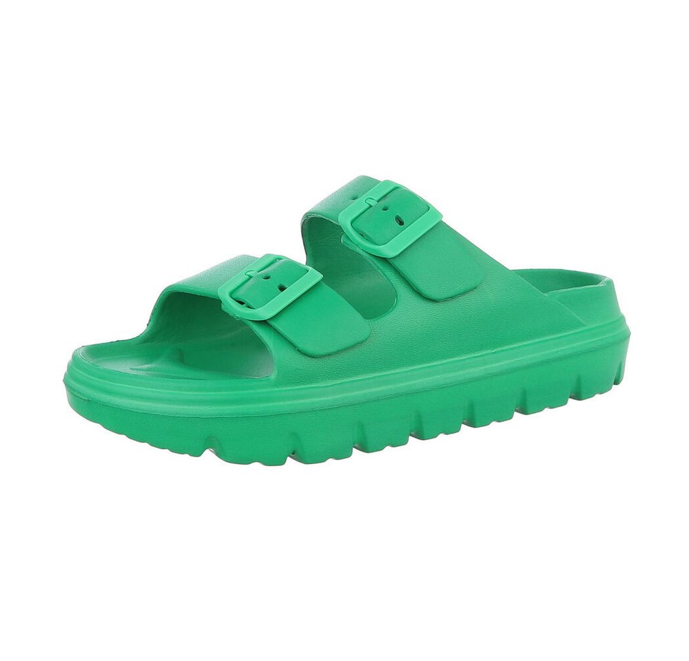 Ital-Design Damen Mules Strand Plateausandaletten (86192900) Flach Pantoletten in Grün