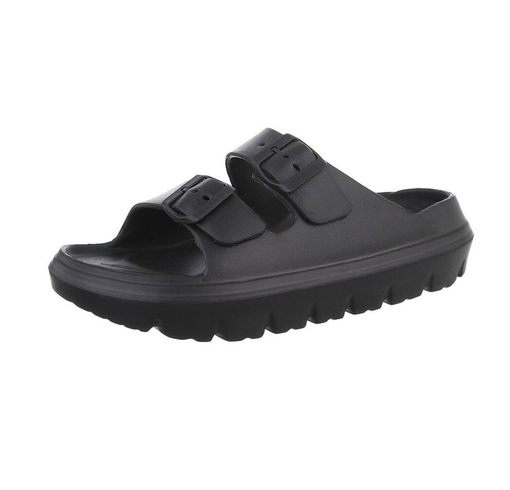 Ital-Design Damen Mules Strand Plateausandaletten (86192917) Flach Pantoletten in Schwarz