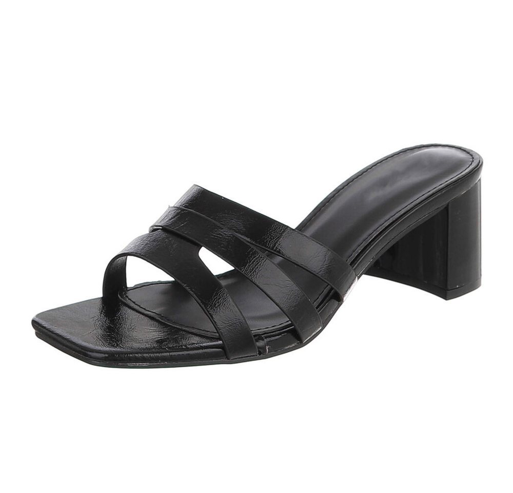 Ital-Design Damen Pantolette mit Blockabsatz und breiten Riemen Pantolette (91971121) Blockabsatz Sandalen & Sandaletten in Schwarz