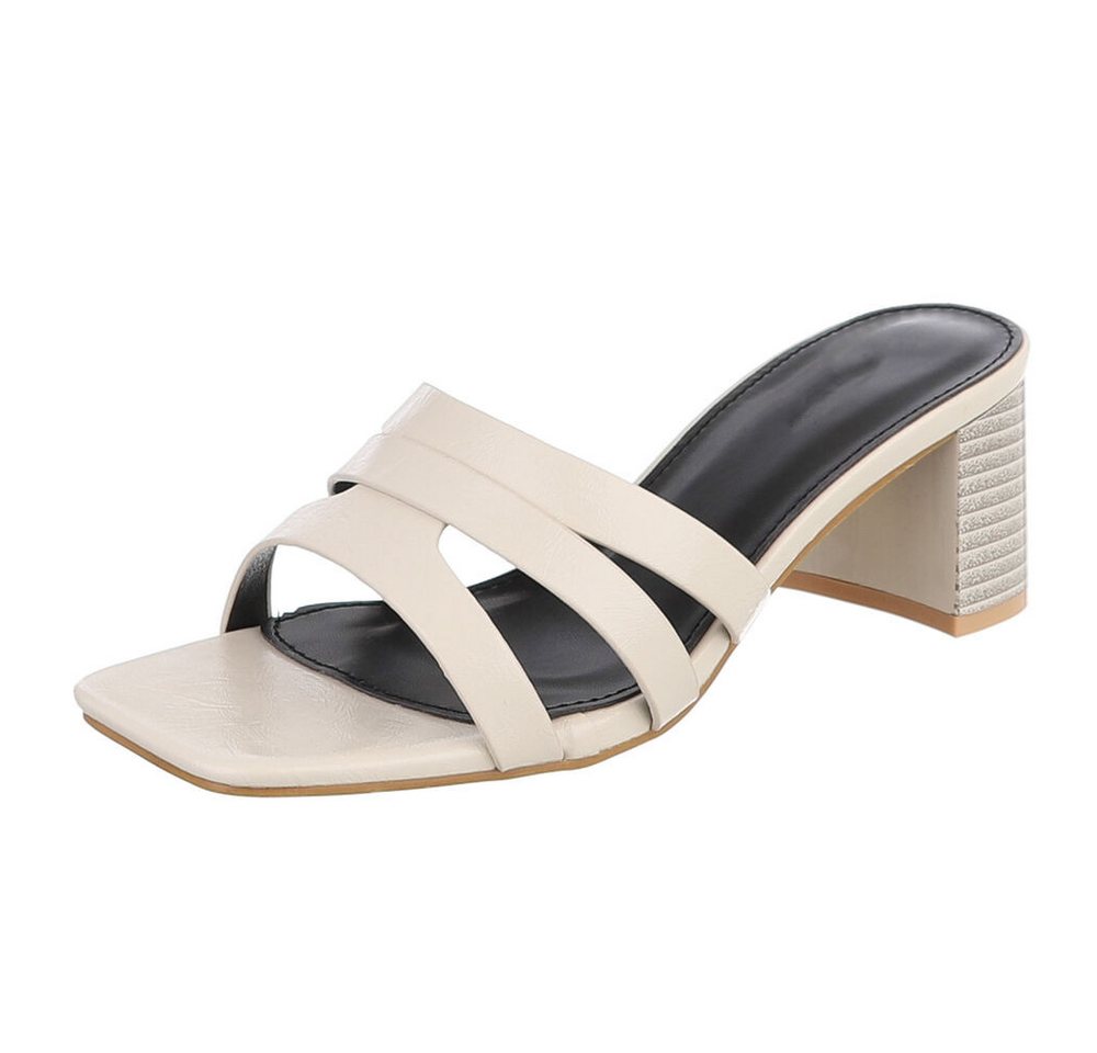 Ital-Design Damen Pantolette mit Blockabsatz und breiten Riemen Pantolette (91971125) Blockabsatz Sandalen & Sandaletten in Beige