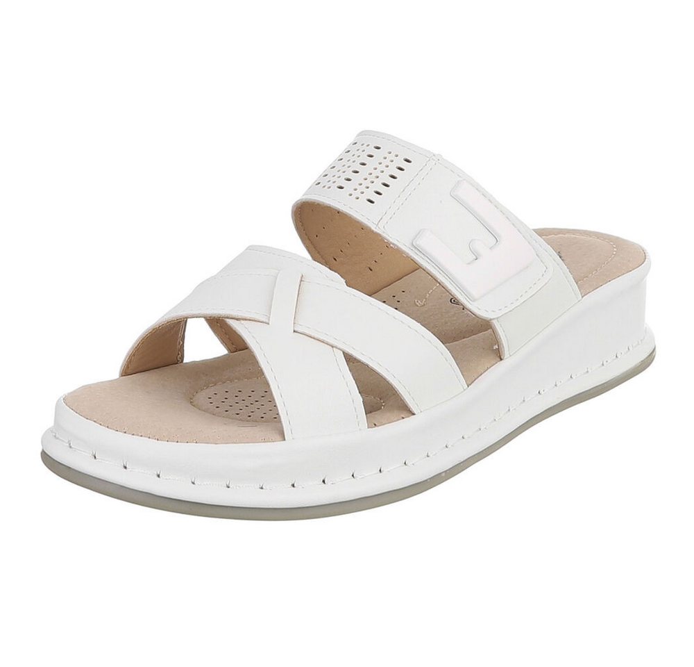 Ital-Design Damen Pantolette mit Keilsohle und Zierelement Plateausandaletten (91849379) Keilabsatz/Wedge Keilsandaletten in Weiß