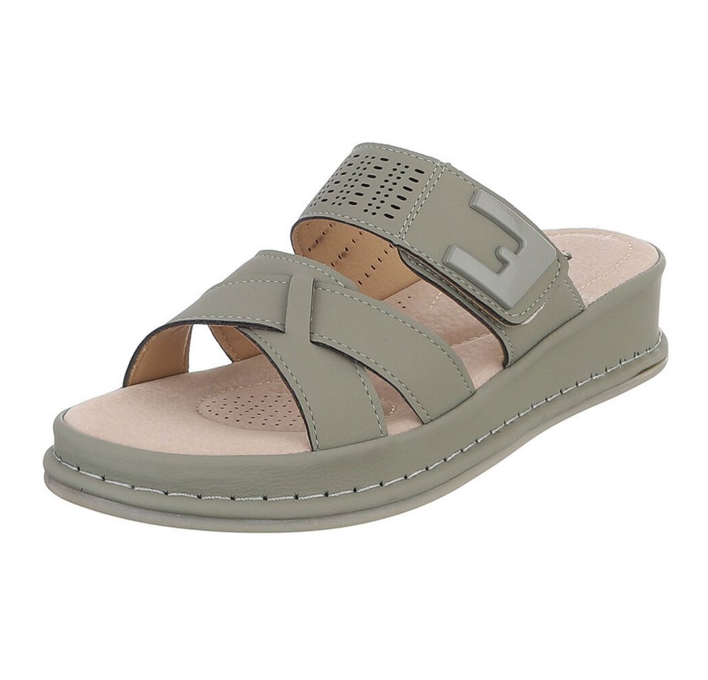 Ital-Design Damen Pantolette mit Keilsohle und Zierelement Plateausandaletten (91849388) Keilabsatz/Wedge Keilsandaletten in Grün