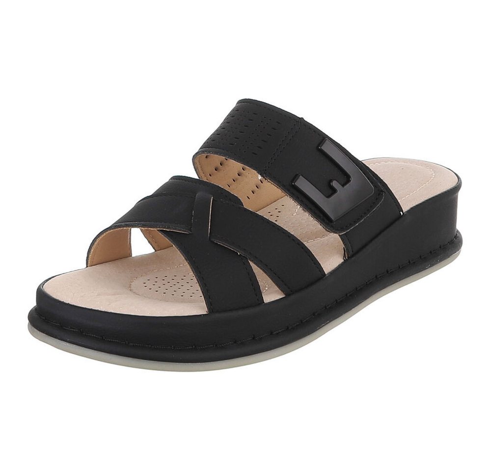 Ital-Design Damen Pantolette mit Keilsohle und Zierelement Plateausandaletten (91849390) Keilabsatz/Wedge Keilsandaletten in Schwarz