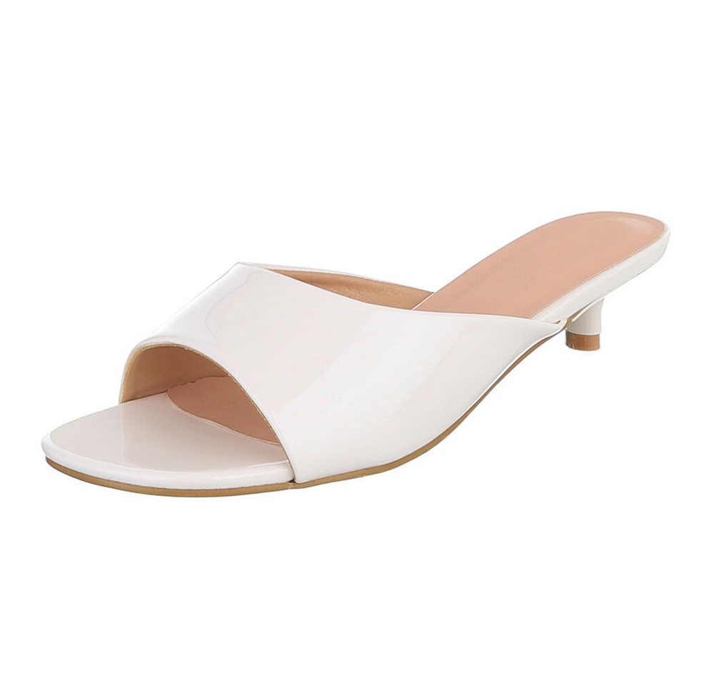 Ital-Design Damen Pantolette mit Kitten Heel und offenem Design Pantolette (91895703) Pfennig-/Stilettoabsatz Pantoletten in Weiß