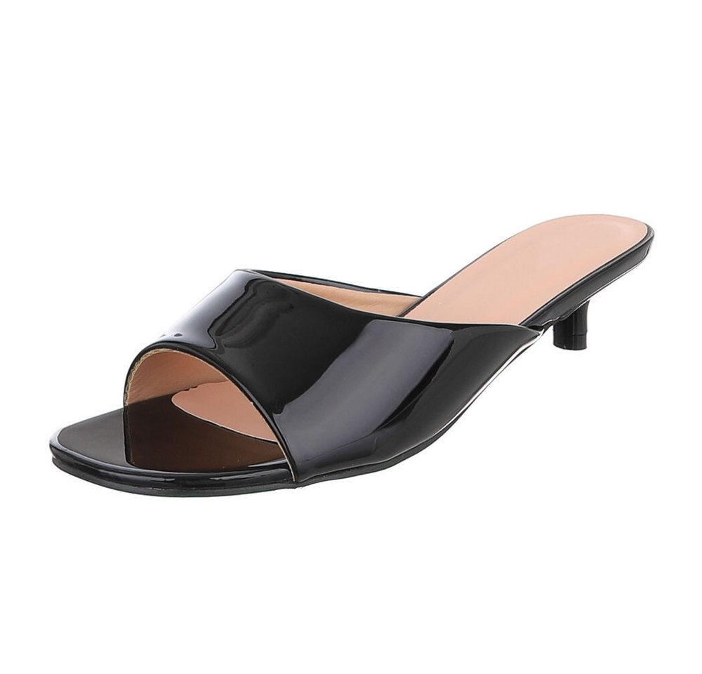 Ital-Design Damen Pantolette mit Kitten Heel und offenem Design Pantolette (91895715) Pfennig-/Stilettoabsatz Pantoletten in Schwarz
