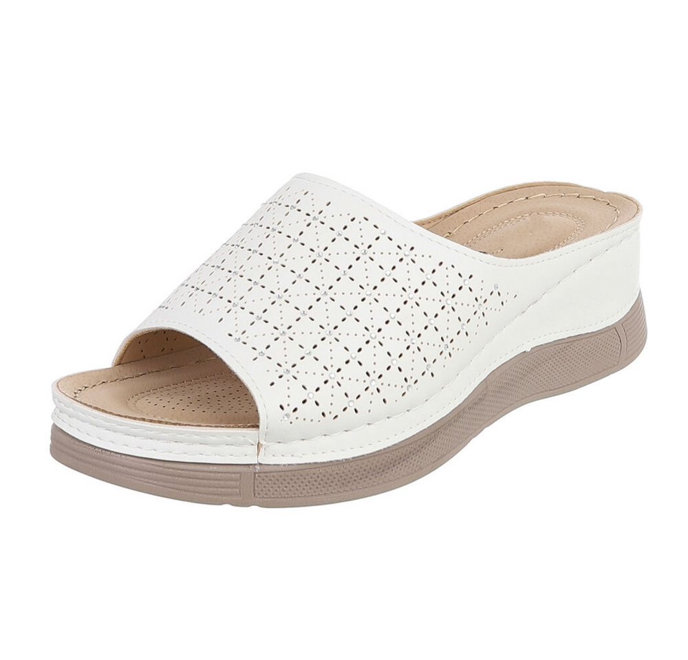 Ital-Design Damen Pantolette mit Lochmuster und Komfortsohle Plateausandaletten (91849107) Keilabsatz/Wedge Keilsandaletten in Weiß
