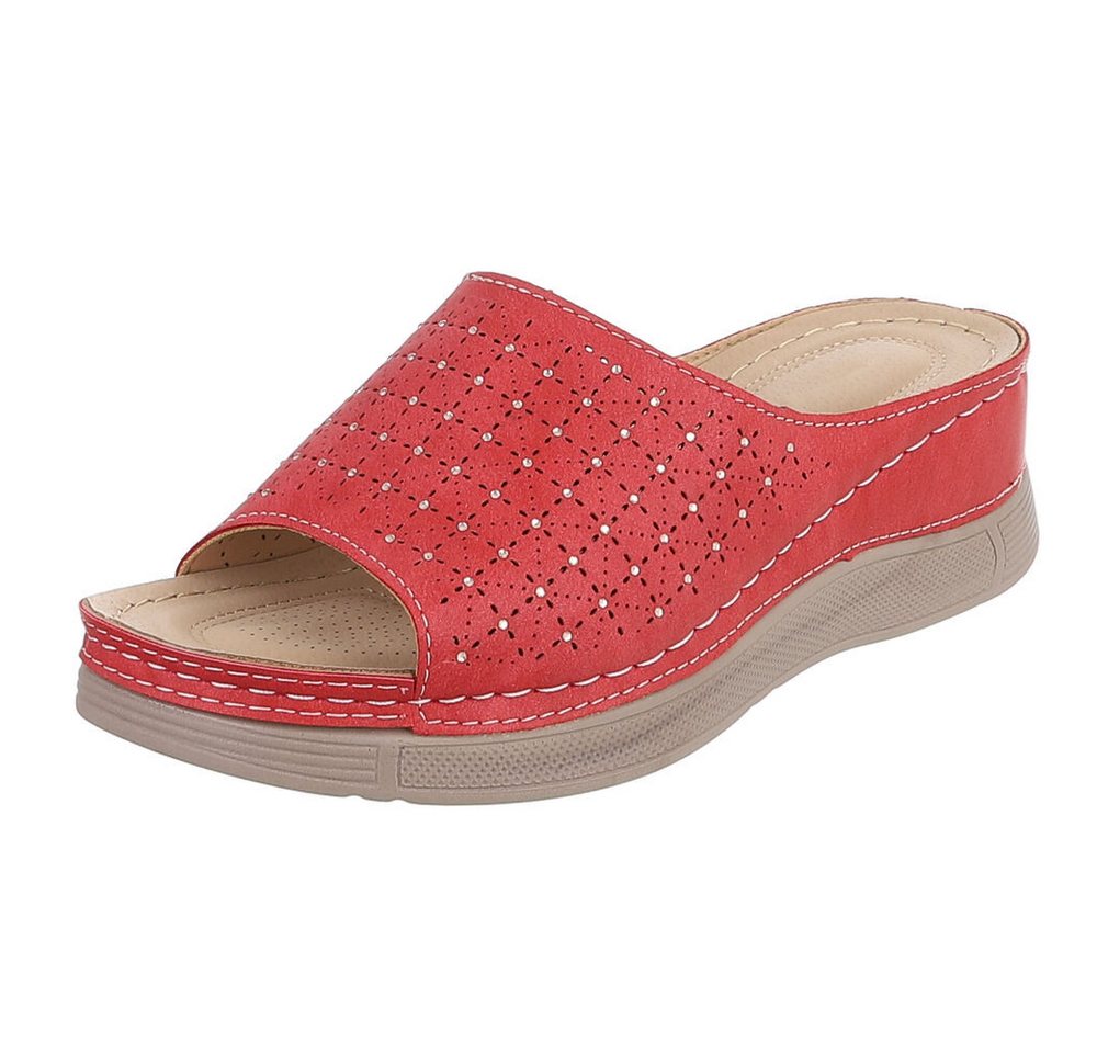 Ital-Design Damen Pantolette mit Lochmuster und Komfortsohle Plateausandaletten (91849117) Keilabsatz/Wedge Keilsandaletten in Rot