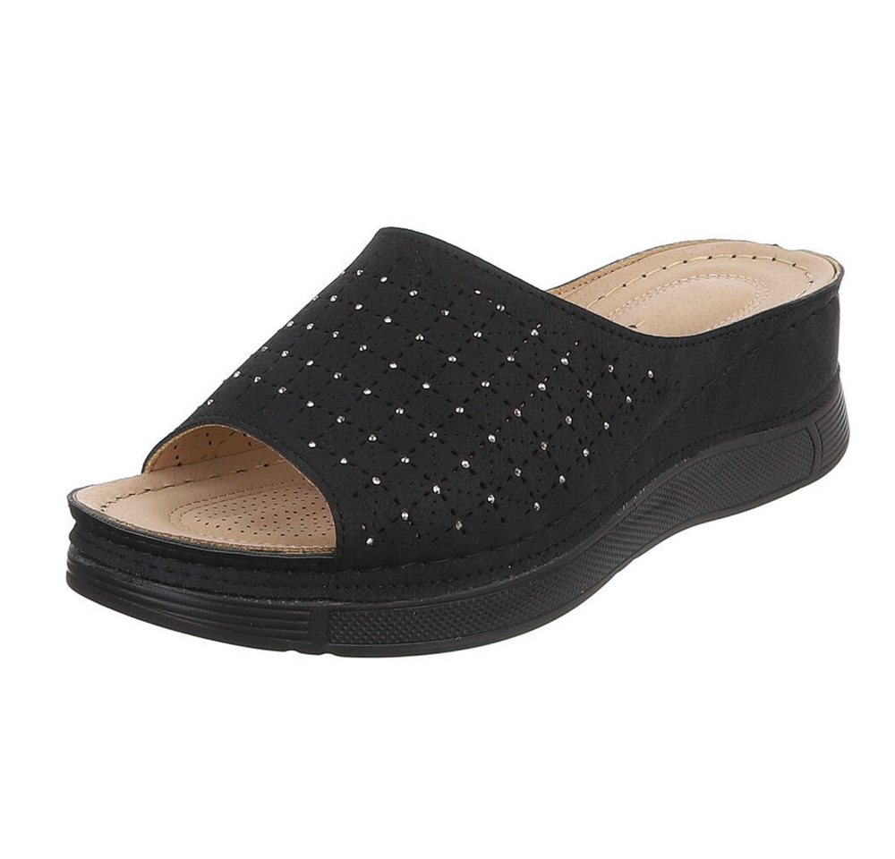 Ital-Design Damen Pantolette mit Lochmuster und Komfortsohle Plateausandaletten (91849122) Keilabsatz/Wedge Keilsandaletten in Schwarz