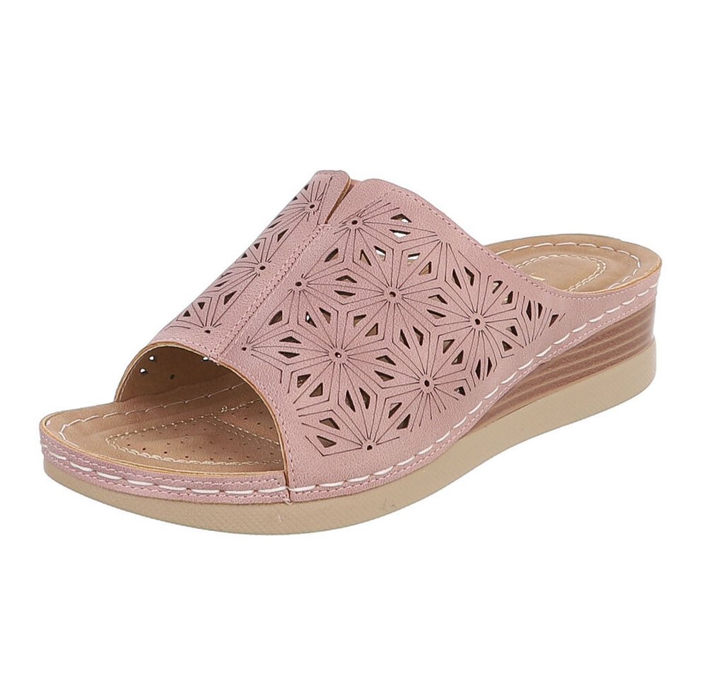 Ital-Design Damen Pantolette mit Lochprägung und Keilsohle Pantolette (91849276) Keilabsatz/Wedge Keilsandaletten in Altrosa