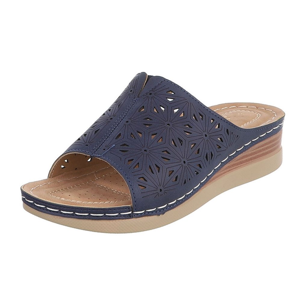 Ital-Design Damen Pantolette mit Lochprägung und Keilsohle Pantolette (91849288) Keilabsatz/Wedge Keilsandaletten in Dunkelblau